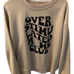 Beige Graphic Crewneck Sweatshirt - Over Time Club Design